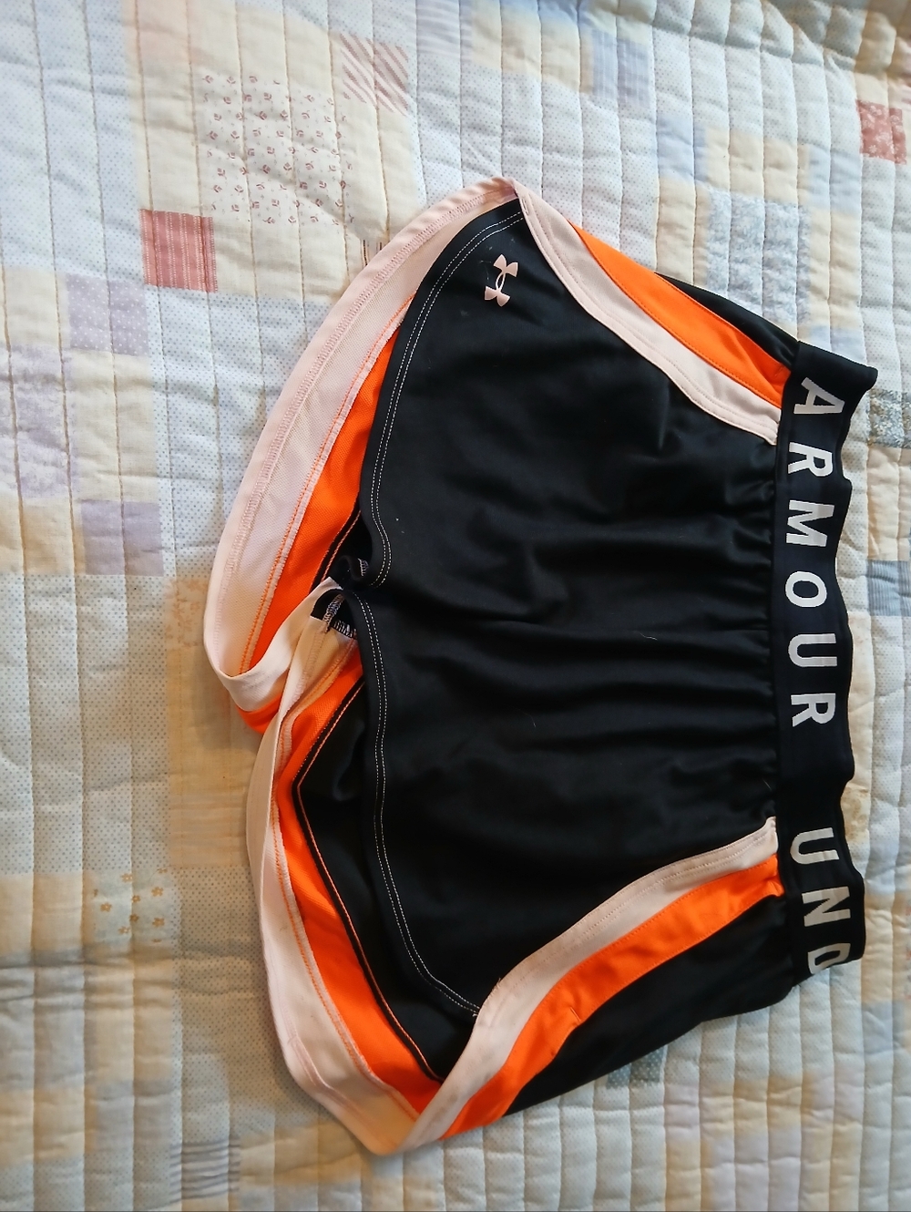 Under Armour Black Athletic Shorts with Orange and Cream Trim